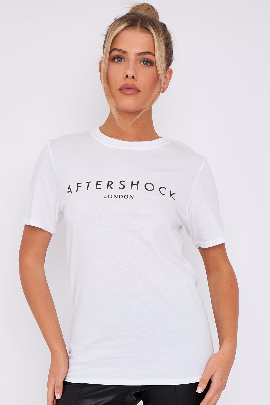 White Logo Short Sleeve Round Neck T-Shirt-3