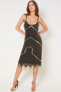 Black And Gold Embellished Midi Dress-0