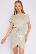 Champagne Sparkly Wrap Mini Dress-0