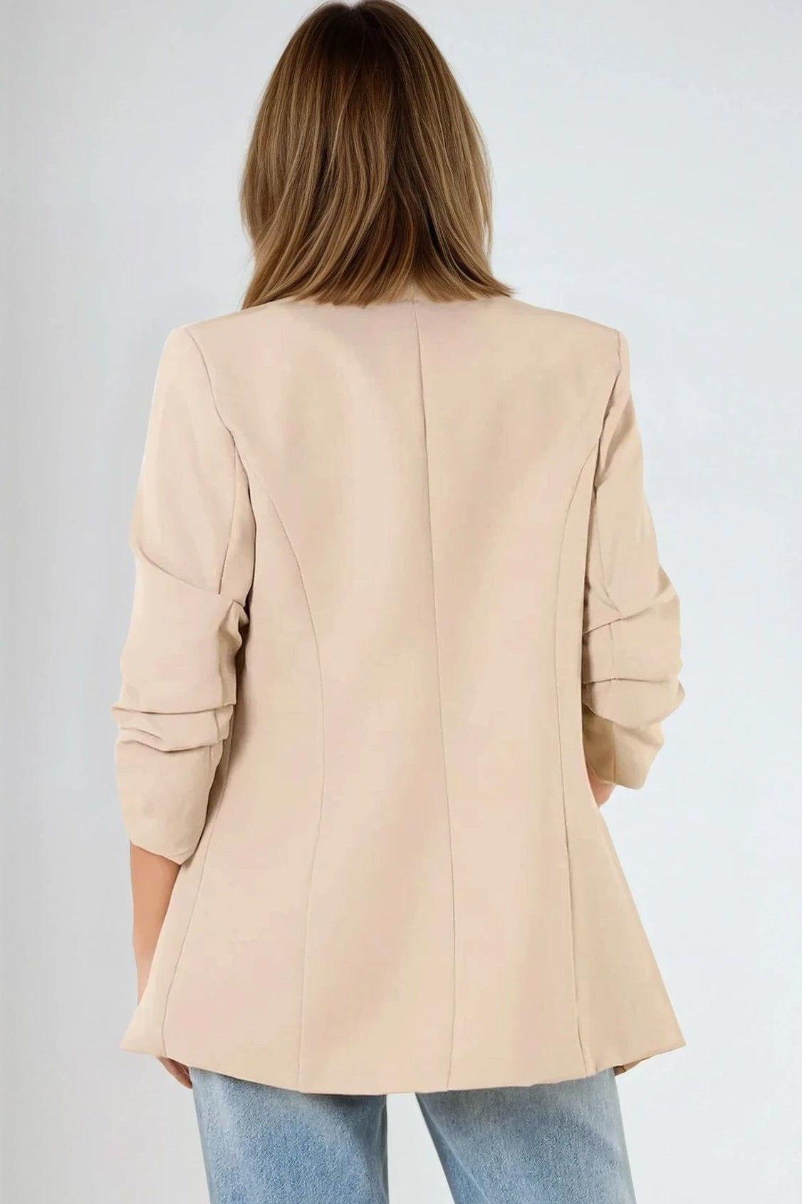 Beige Blazer with Ruched Sleeves-1