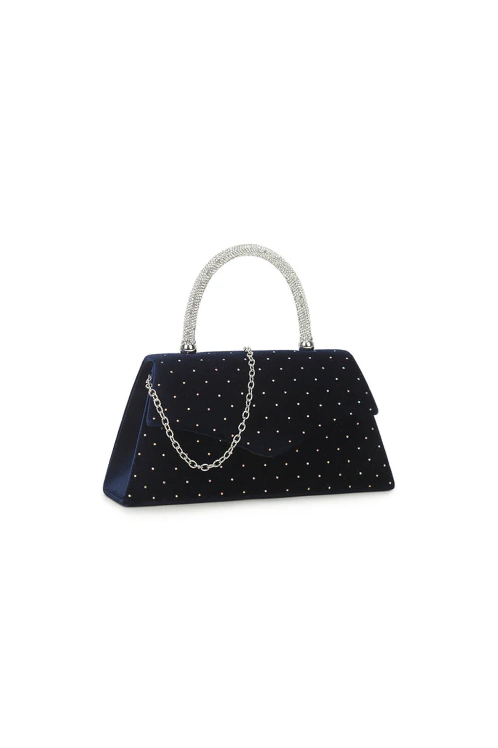 Navy Embellished Velvet Small Top Handle Evening Bag-1