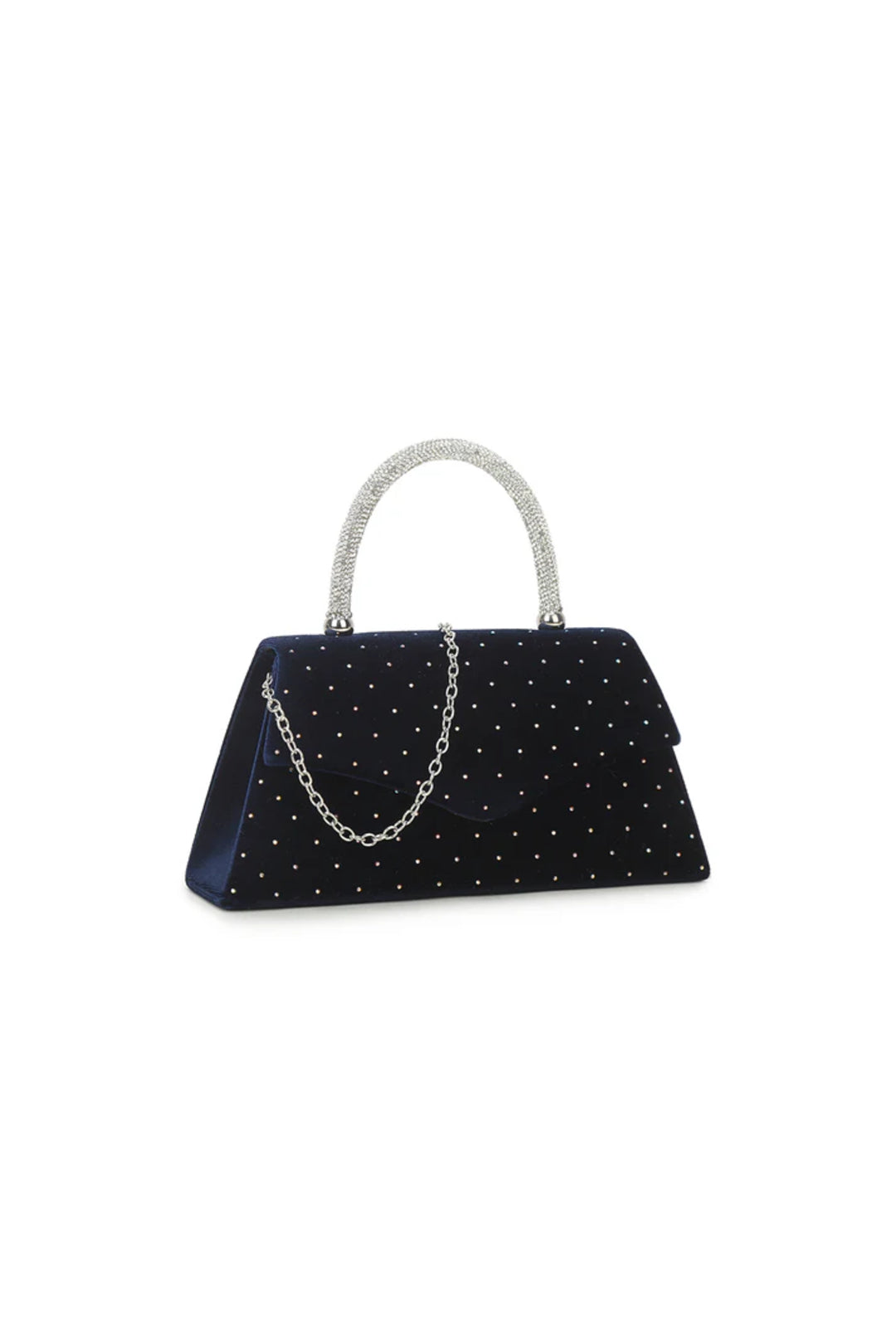 Navy Embellished Velvet Small Top Handle Evening Bag-1