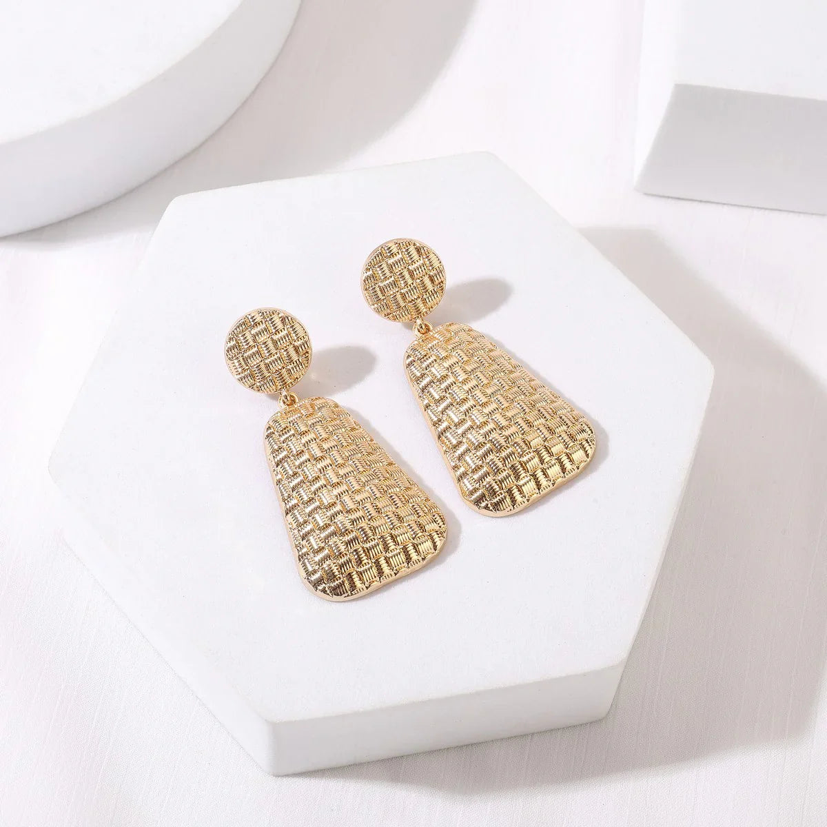 Gold Tone Textured Statement Earrings-1