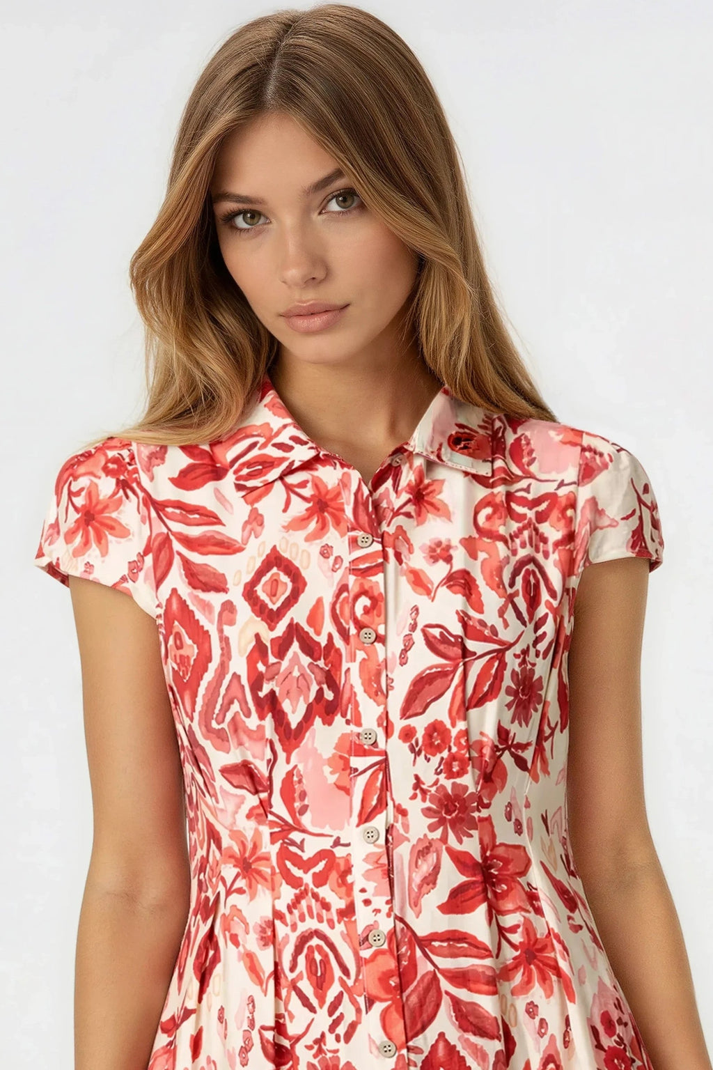 Orange Floral Shirt Midi Dress-1