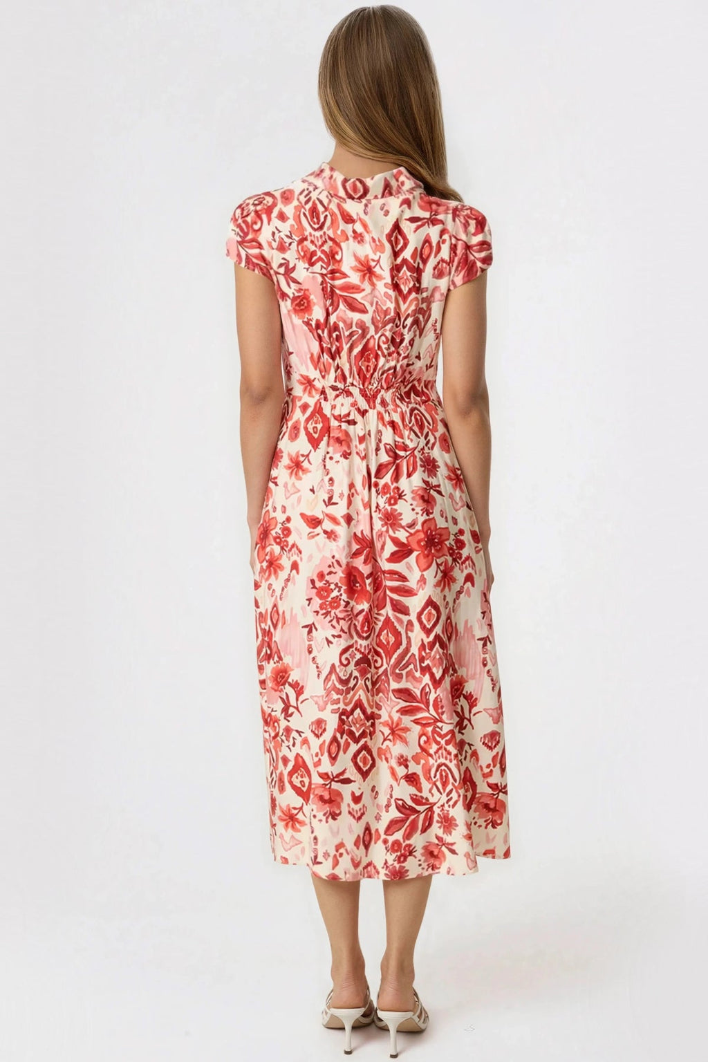 Orange Floral Shirt Midi Dress-2