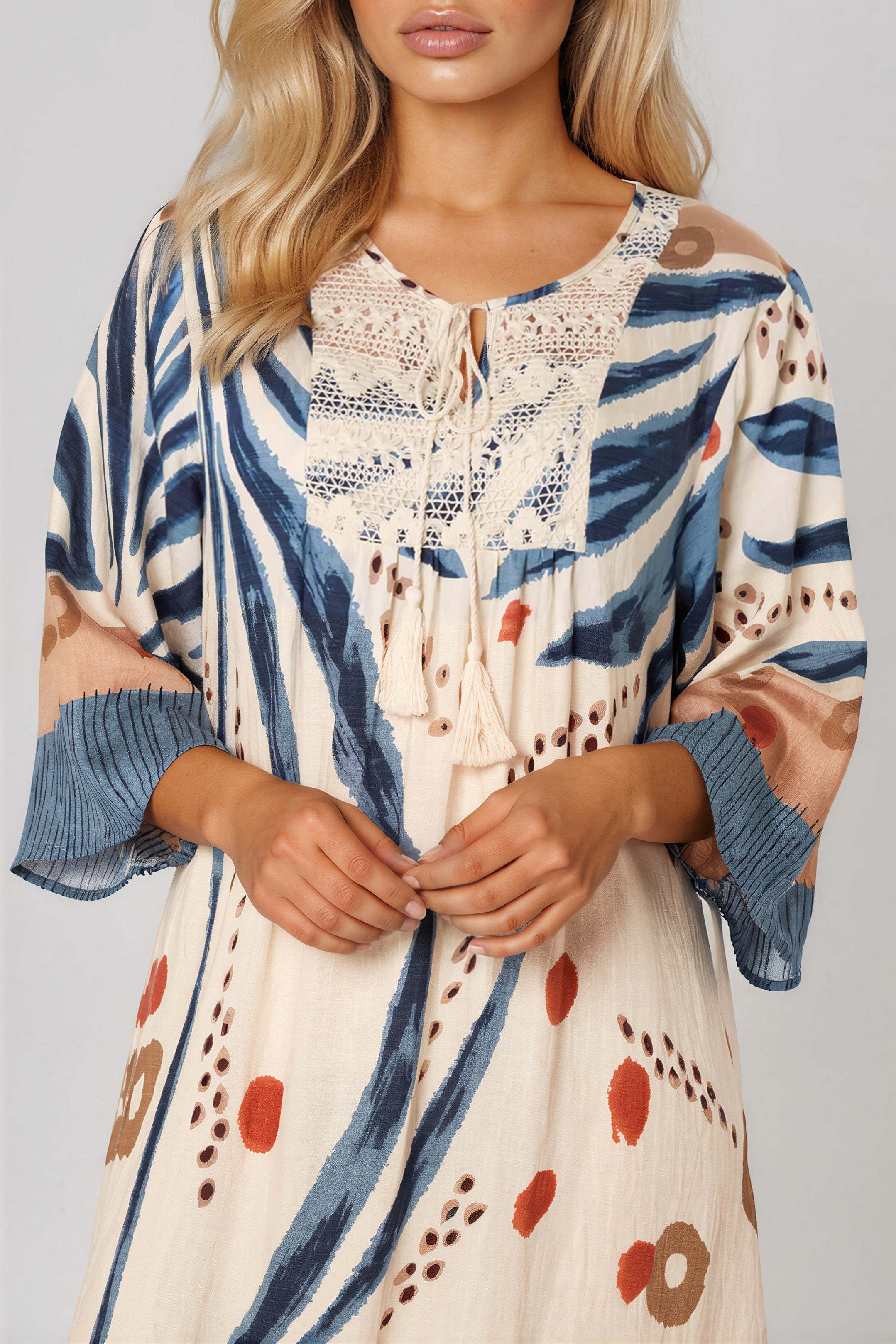 Blue Crochet Detail Beach Kaftan-1