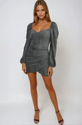 Silver Sweetheart Neckline Mini Dress-0