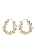 Gold Tone Small Pearl and Diamante Hoop Earrings-0