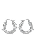 Silver Tone Small Pearl and Diamante Hoop Earrings-0