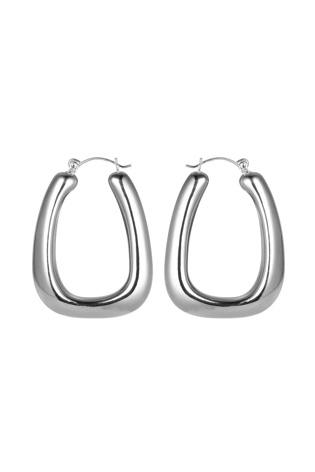 Silver Tone Diagonal Hoop Earrings-0
