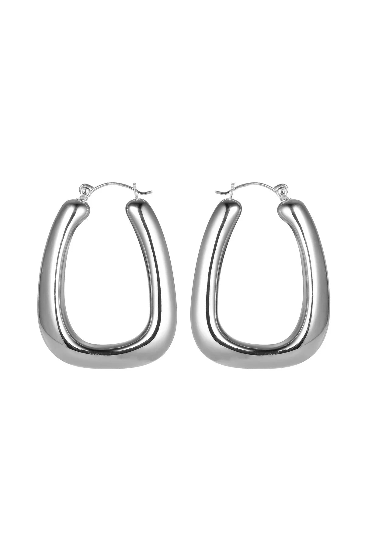 Silver Tone Diagonal Hoop Earrings-0