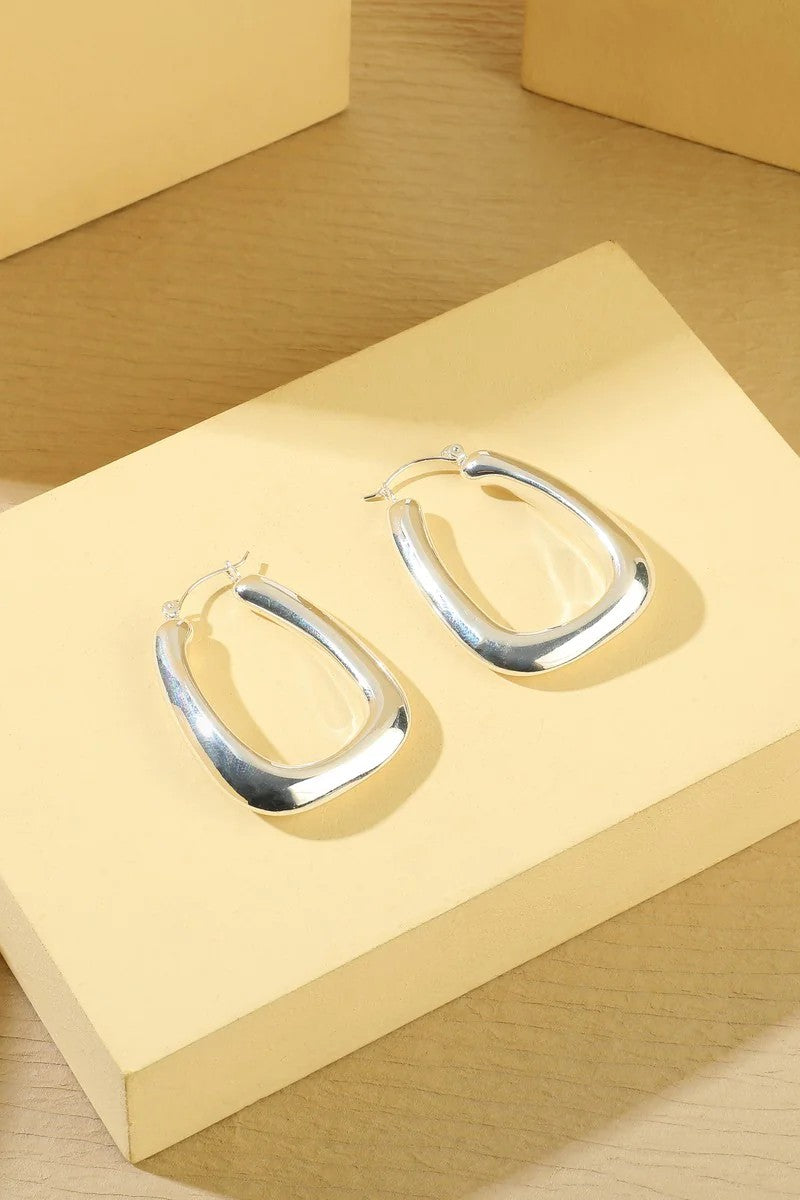 Silver Tone Diagonal Hoop Earrings-1