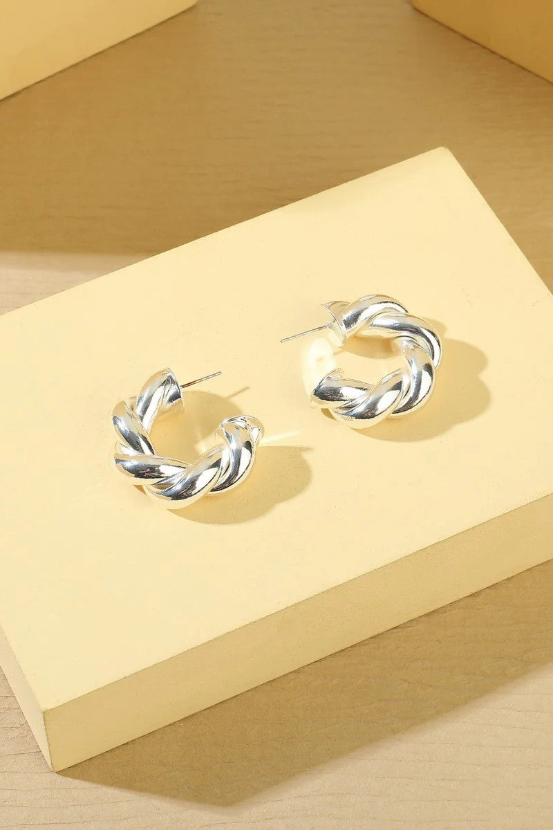Silver Tone Twisted Earrings-1
