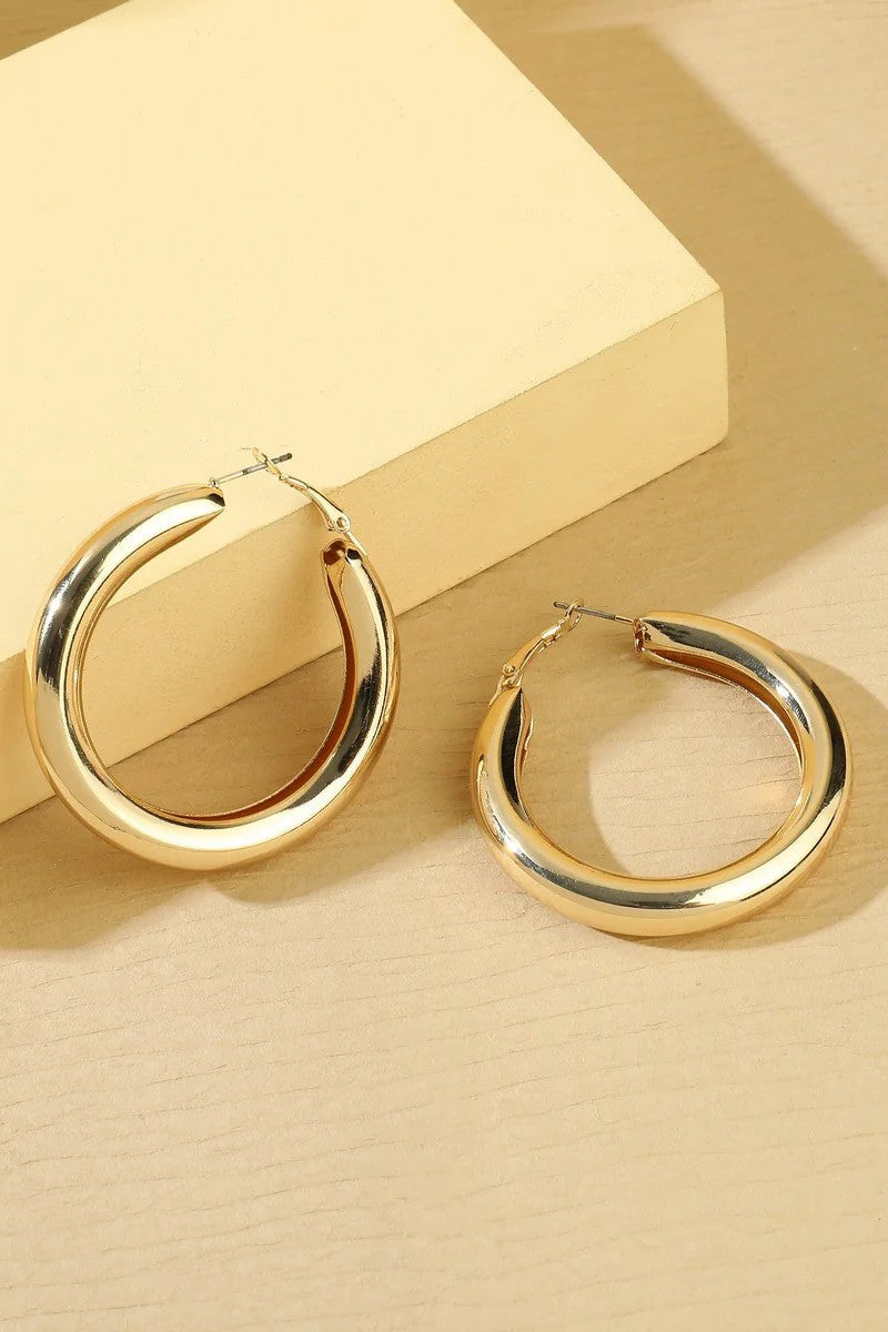 Gold Tone Chunky Hoop Earrings-1