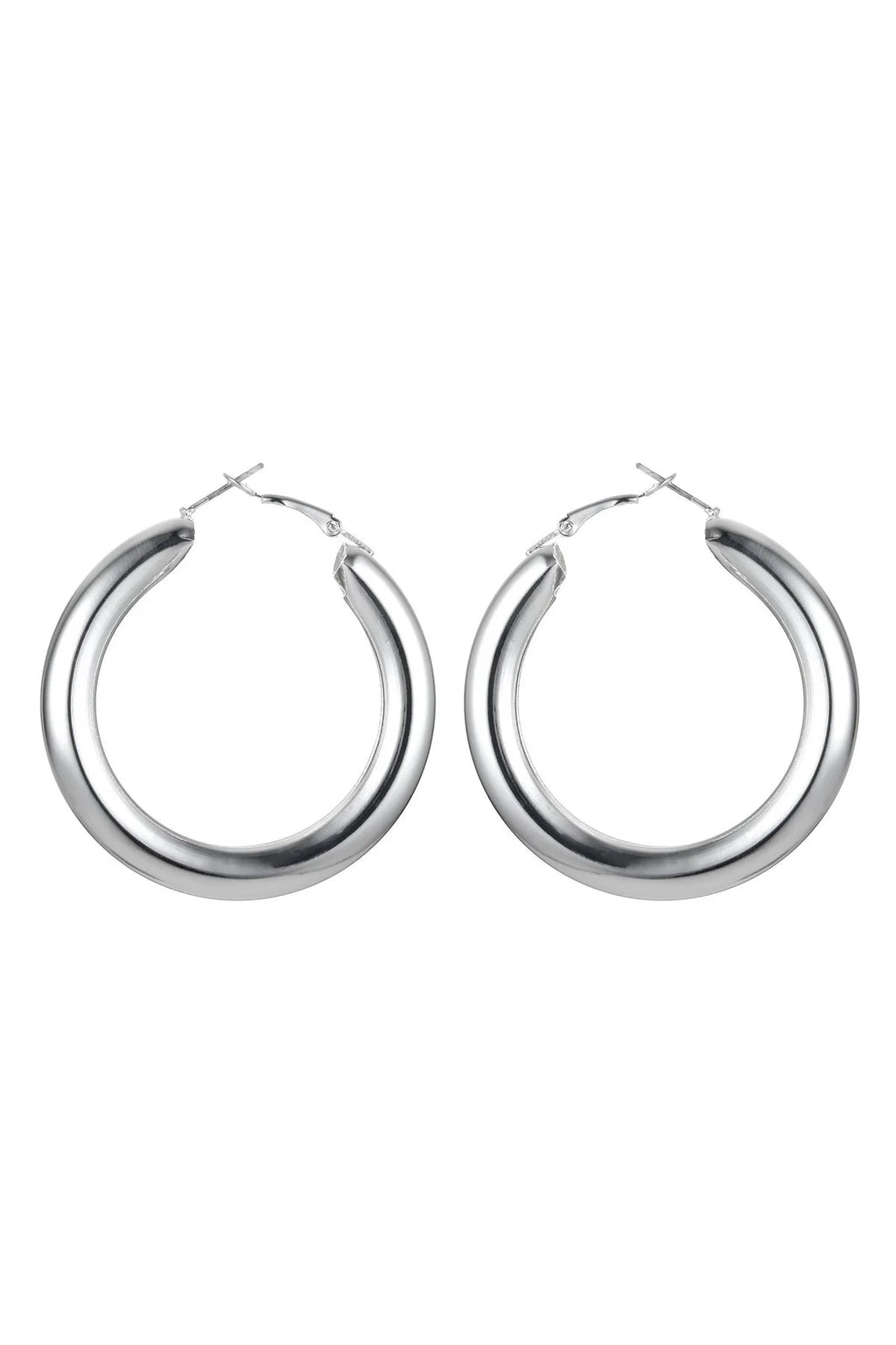 Silver Tone Chunky Hoop Earrings-0