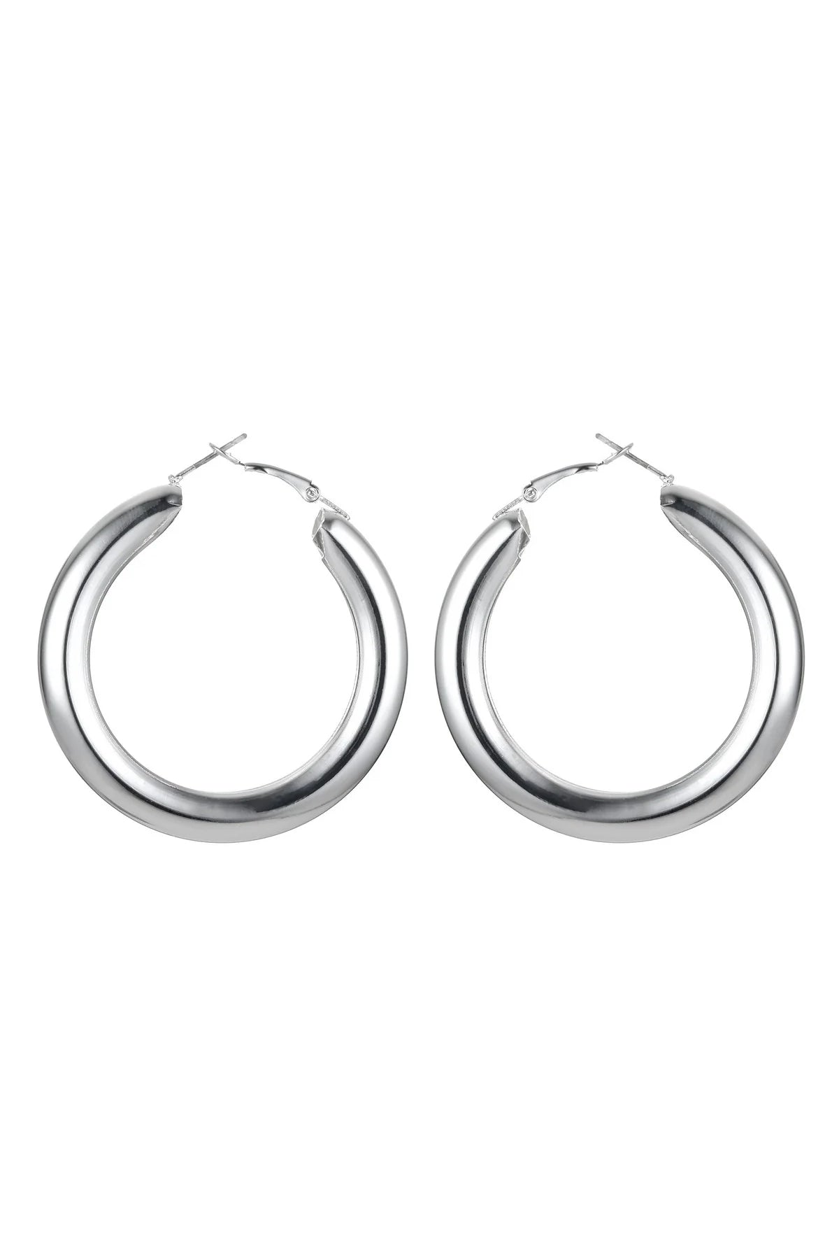 Silver Tone Chunky Hoop Earrings-0