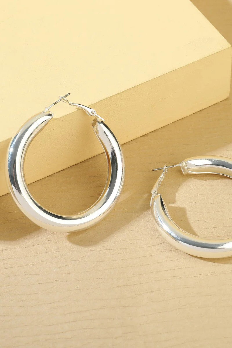 Silver Tone Chunky Hoop Earrings-1
