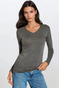 Charcoal V Neck Long Sleeve Top-0