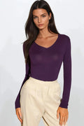 Purple V Neck Long Sleeve Top-0