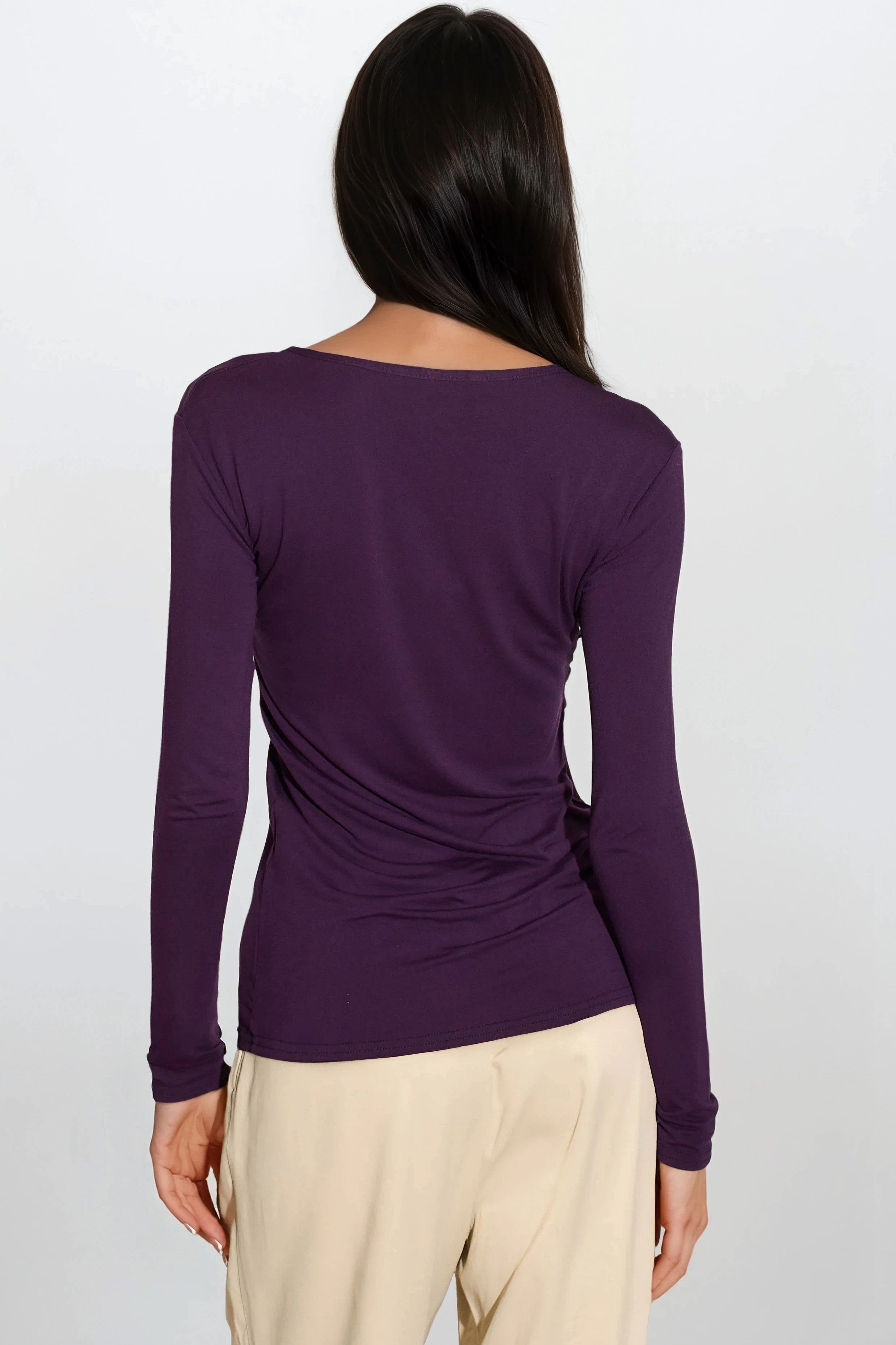 Purple V Neck Long Sleeve Top-3