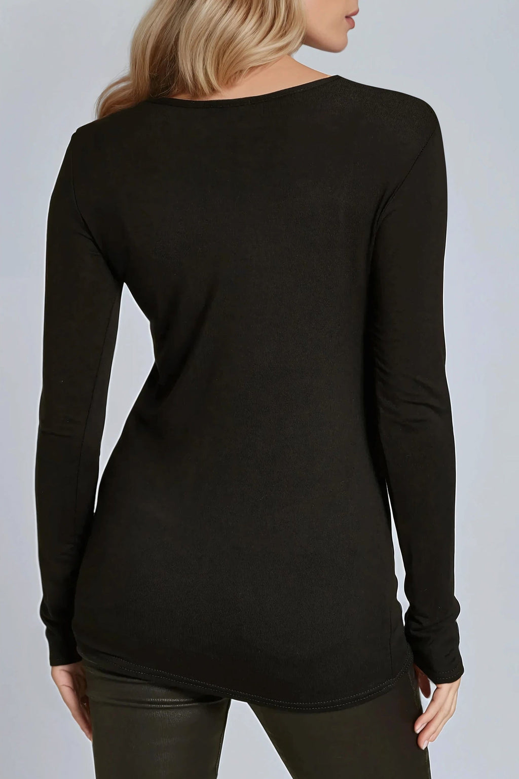 Black Round Neck Long Sleeve Top-3