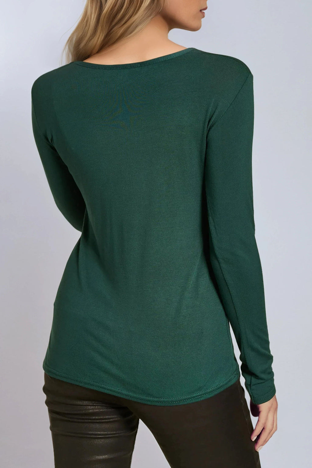 Green Round Neck Long Sleeve Top-3