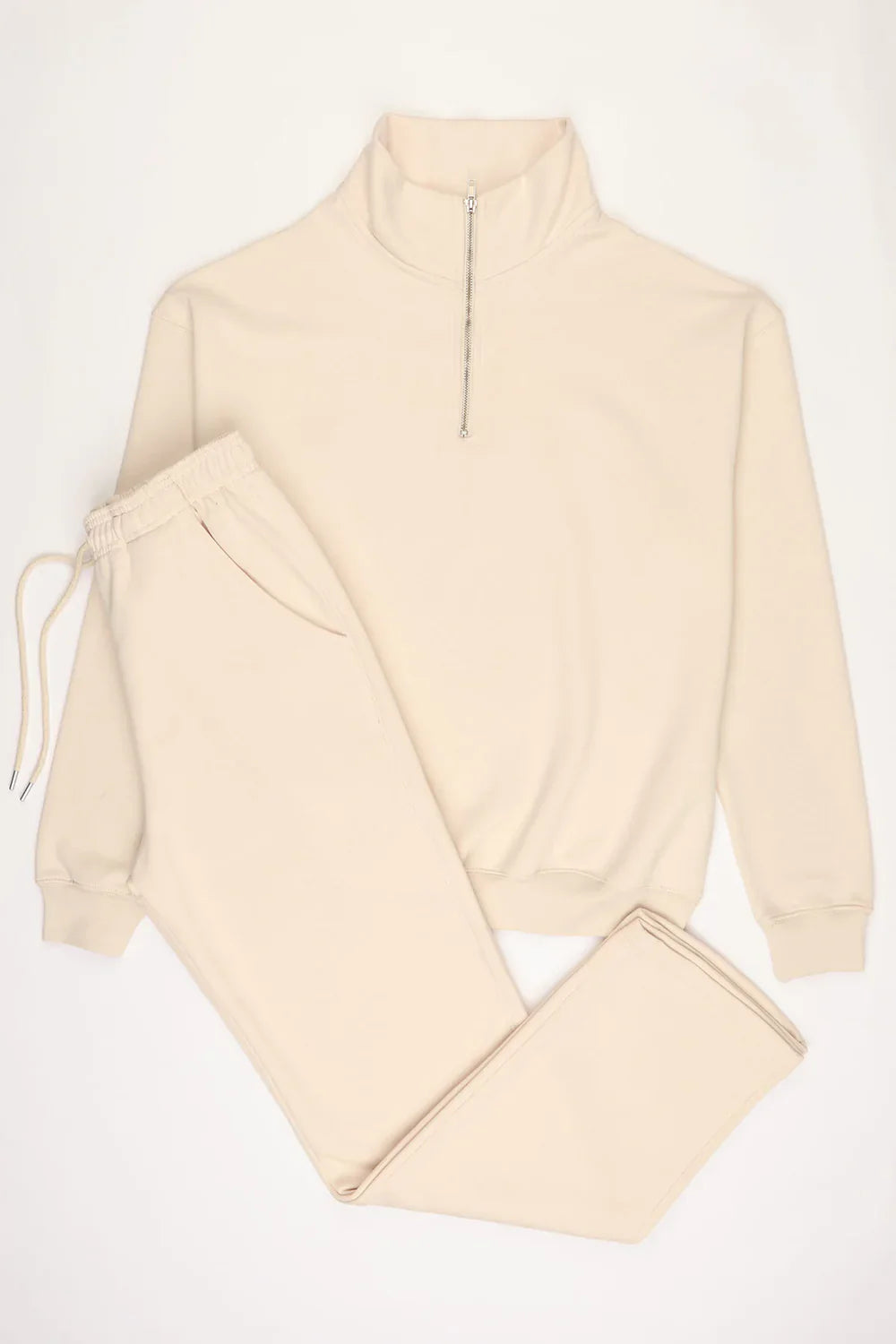Beige 1/4 Zip Fleece Tracksuit-1