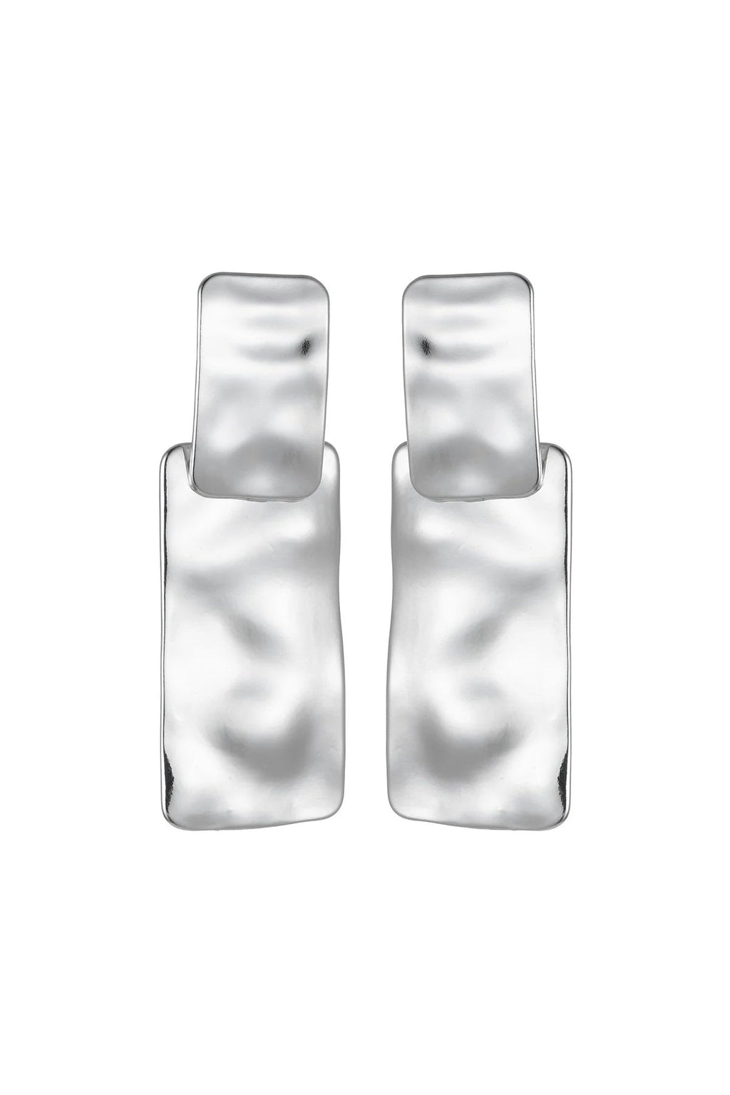 Silver Tone Hammered Rectangular Earrings-0