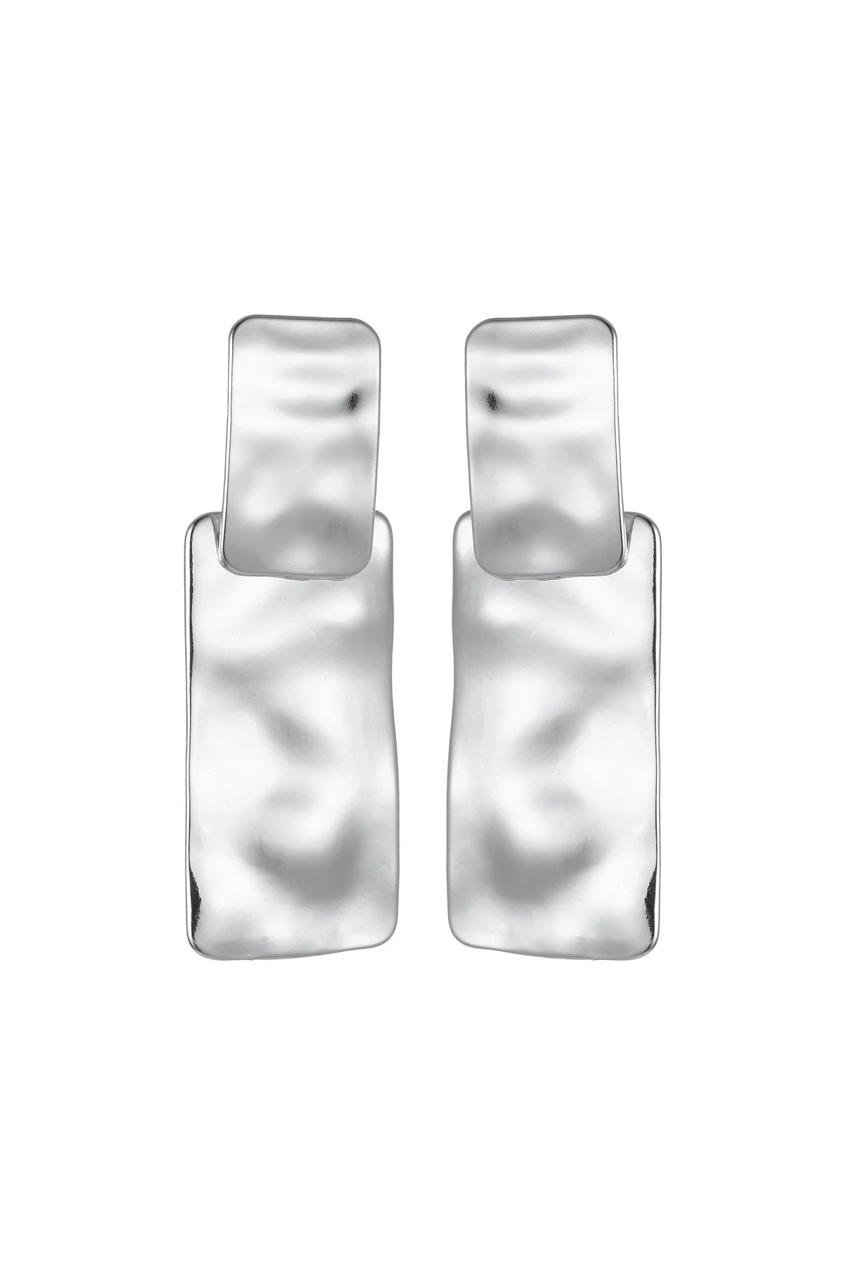 Silver Tone Hammered Rectangular Earrings-0
