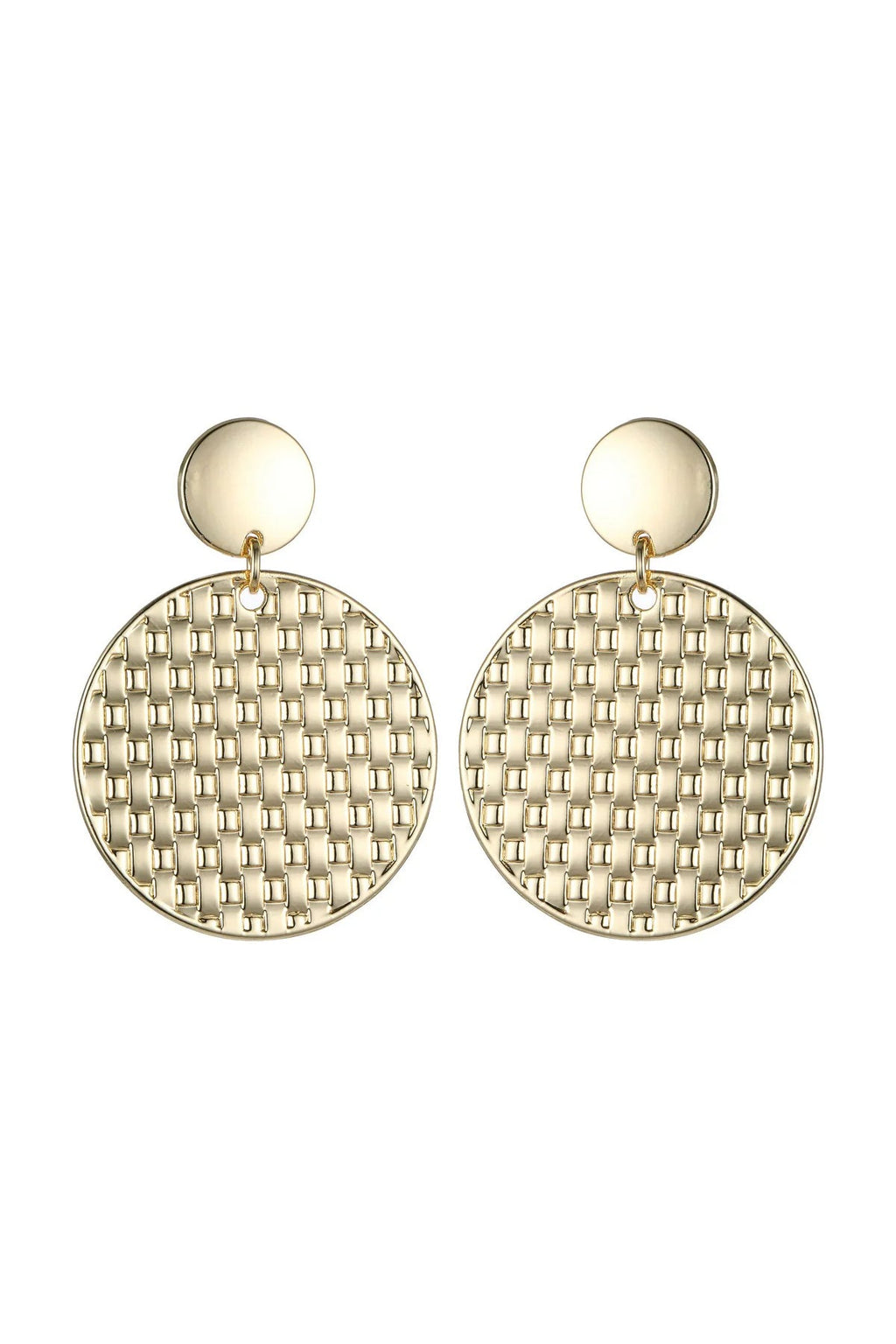 Gold Tone Mesh Textured Circle Earrings-0