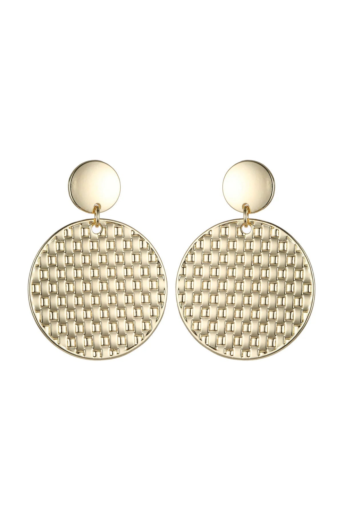 Gold Tone Mesh Textured Circle Earrings-0