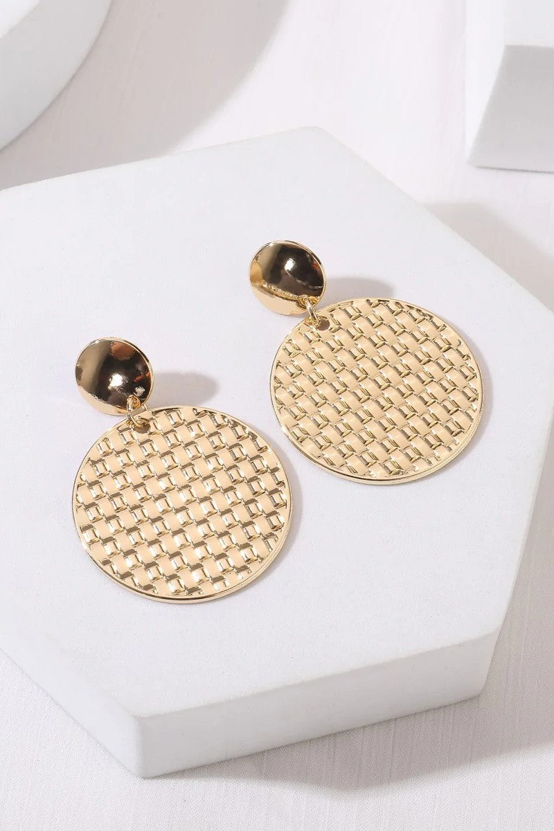 Gold Tone Mesh Textured Circle Earrings-1