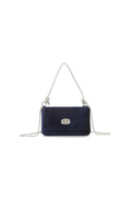 Navy Velvet Small Evening Bag with Silver Knot Handle-0