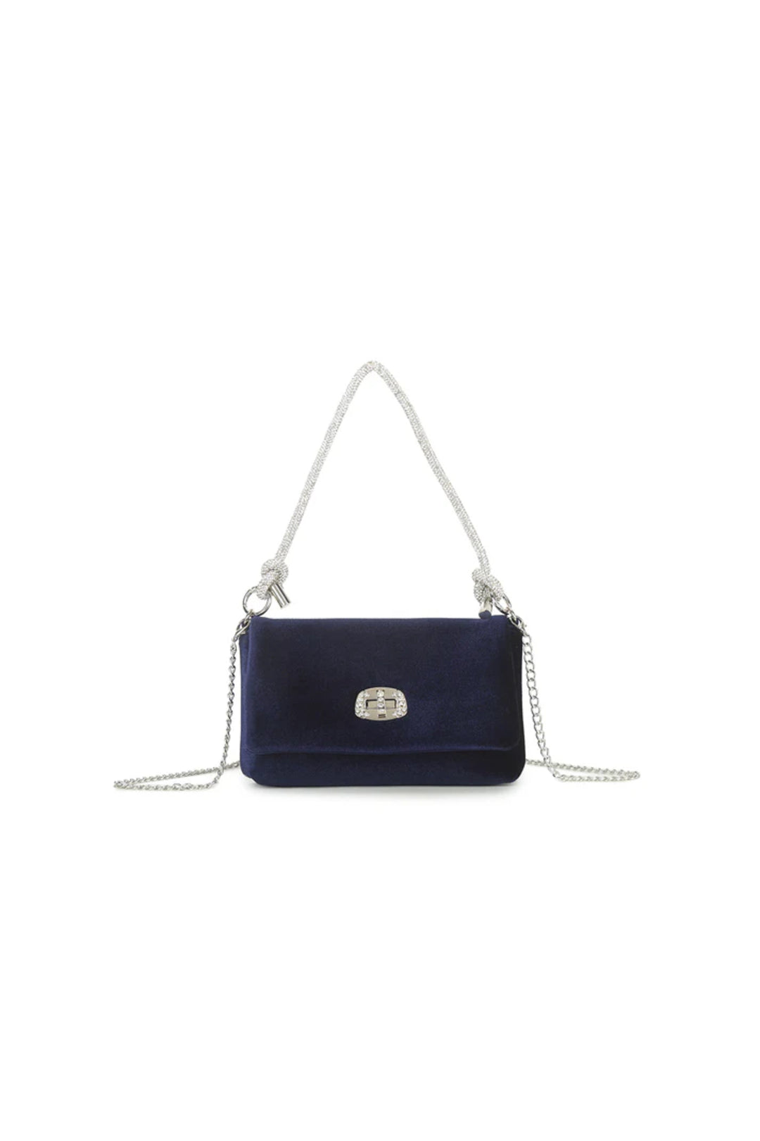 Navy Velvet Small Evening Bag with Silver Knot Handle-0