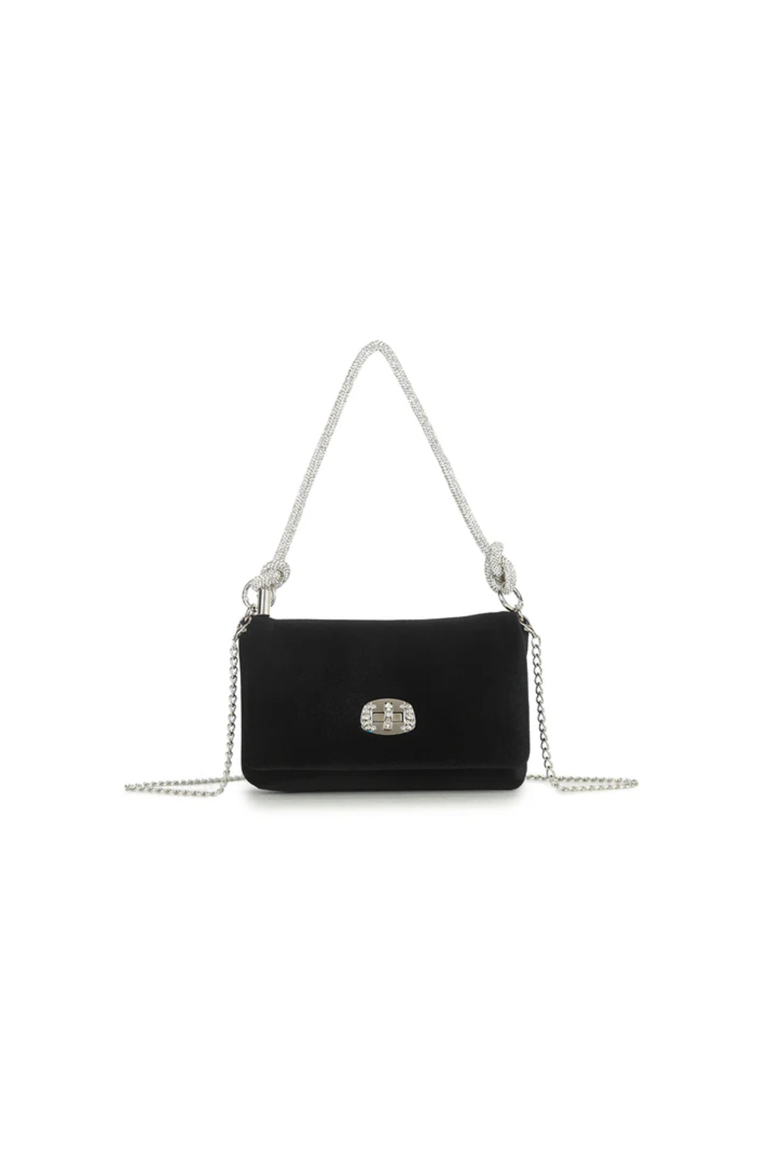 Black Velvet Small Evening Bag with Silver Knot Handle-0