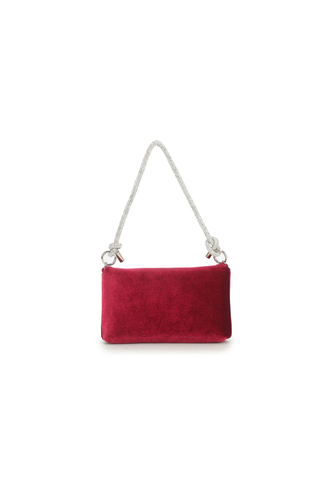 Cherry Red Velvet Small Evening Bag with Silver Knot Handle-2