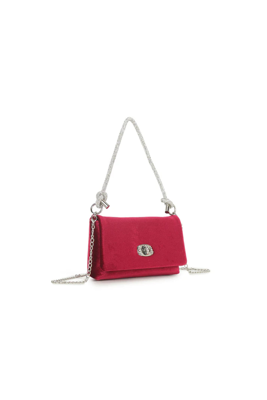 Cherry Red Velvet Small Evening Bag with Silver Knot Handle-1