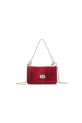 Cherry Red Velvet Small Evening Bag with Silver Knot Handle-0
