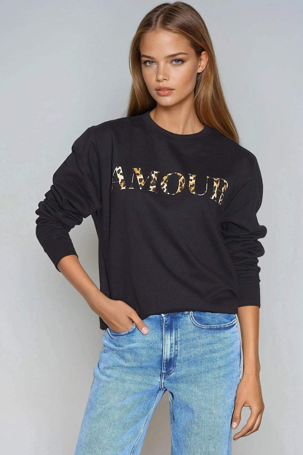 Black Amour Leopard Print Sweatshirt-0