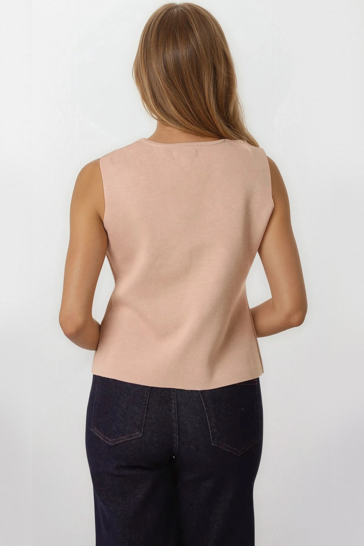Mocha Asymmetric Fine Knit Waistcoat-4