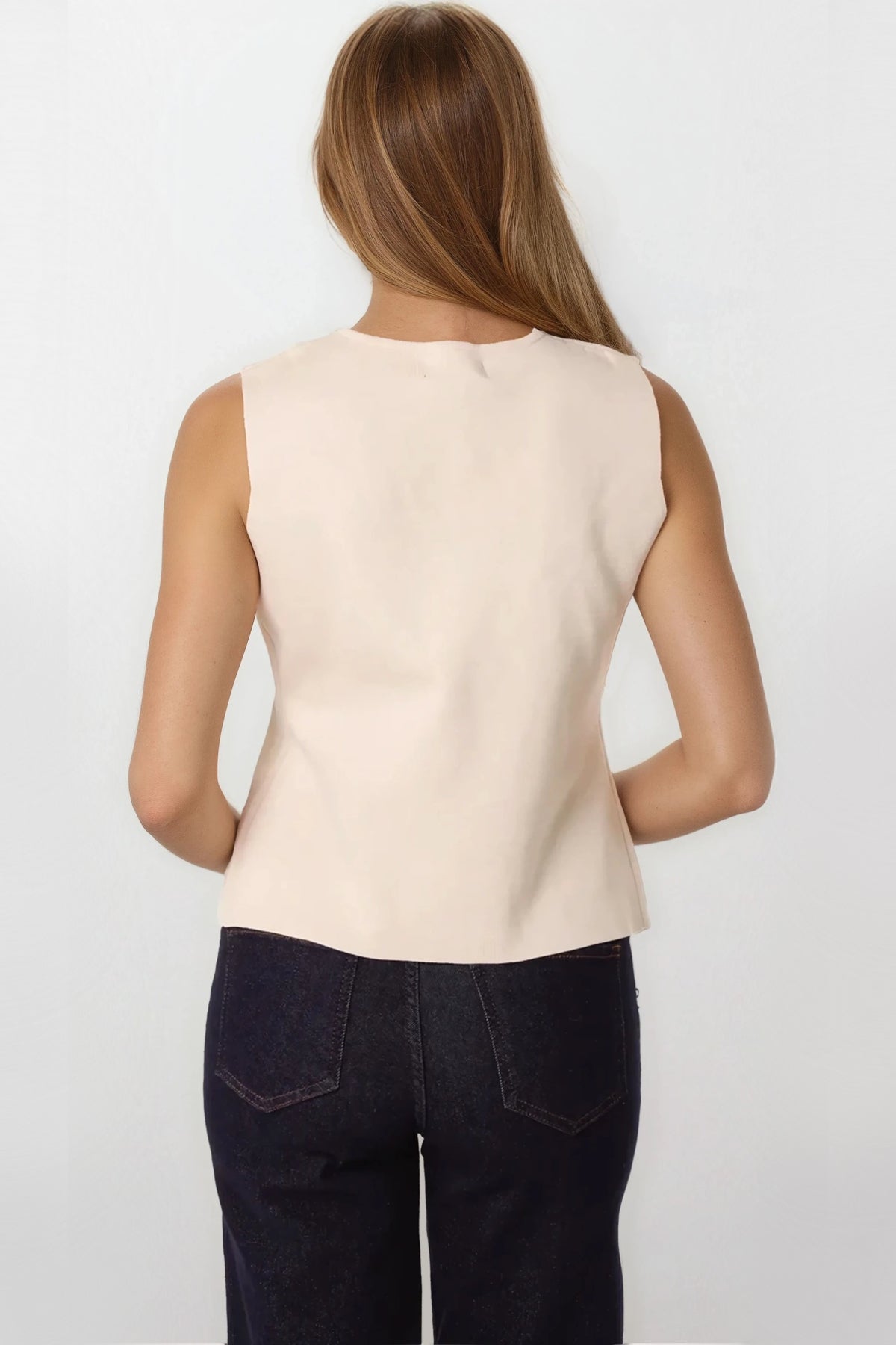 Stone Asymmetric Fine Knit Waistcoat-4