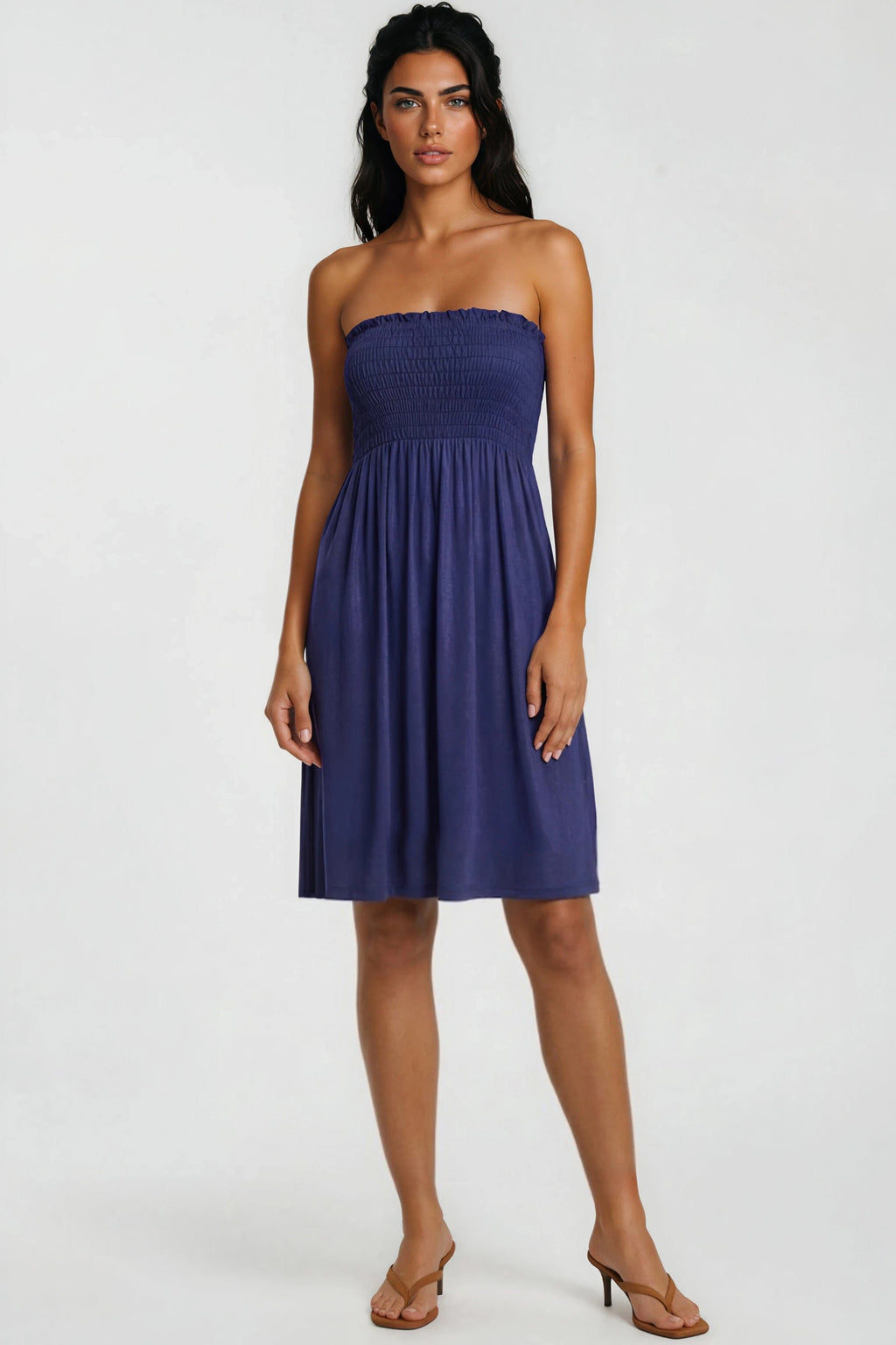 Navy Shirred Bandeau Mini Dress-0