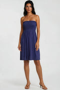 Navy Shirred Bandeau Mini Dress-0