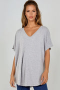 Light Grey Oversized V Neck T Shirt-0