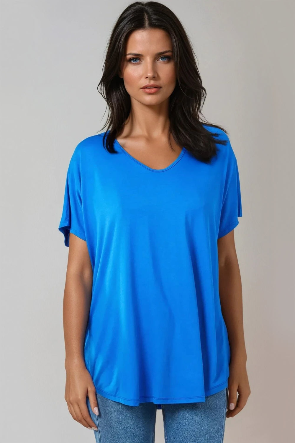 Royal Blue Oversized V Neck T Shirt-0