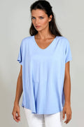 Light Blue Oversized V Neck T Shirt-0