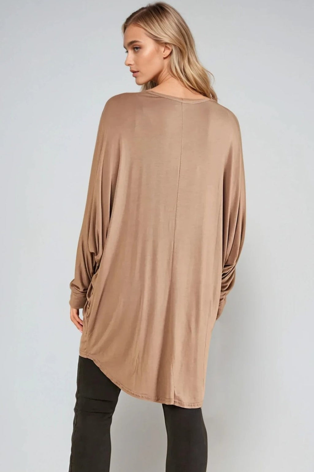 Mocha Oversized Batwing High Low Top-3