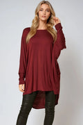 Wine Oversized Batwing High Low Top-0