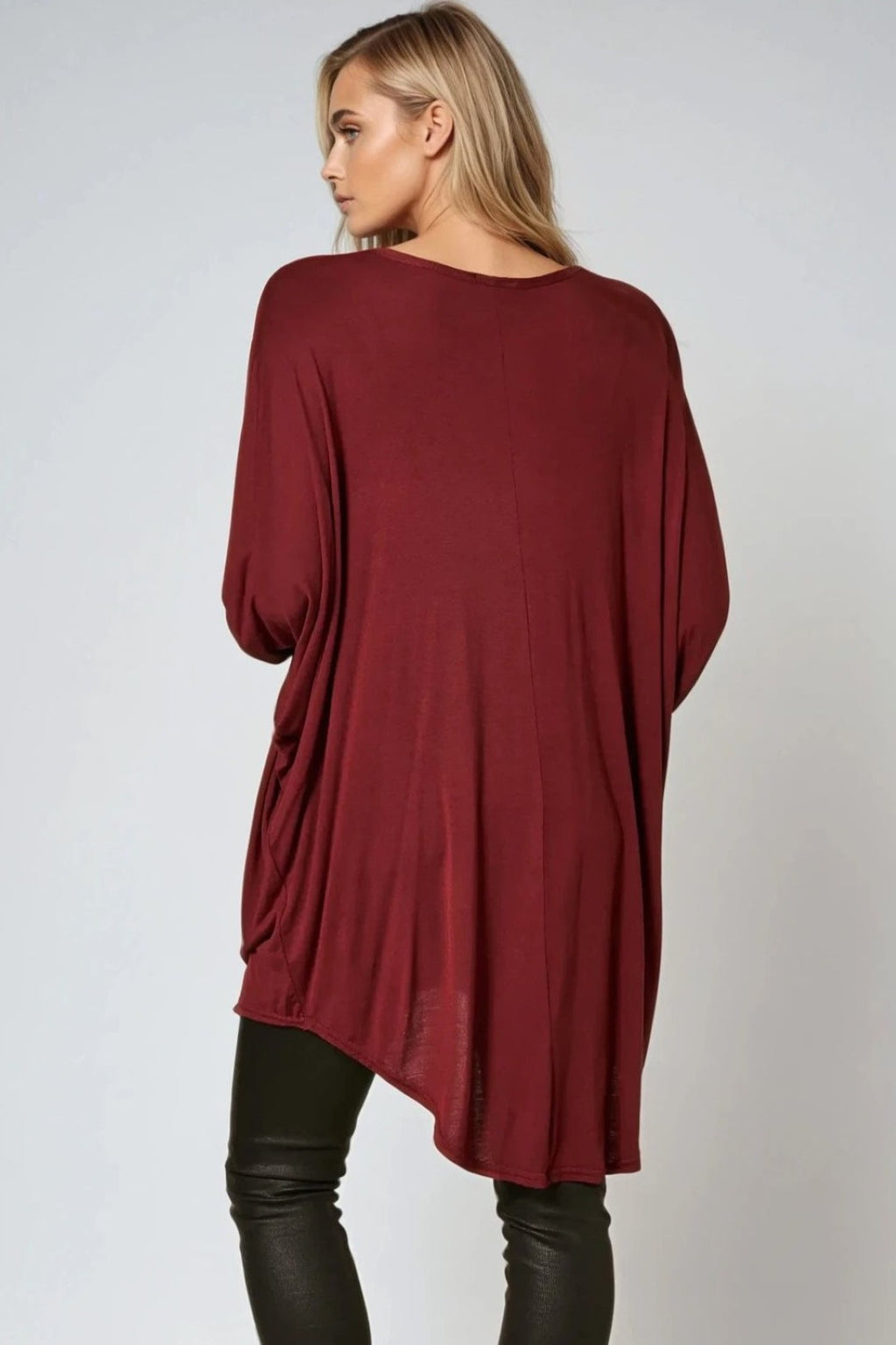 Wine Oversized Batwing High Low Top-2