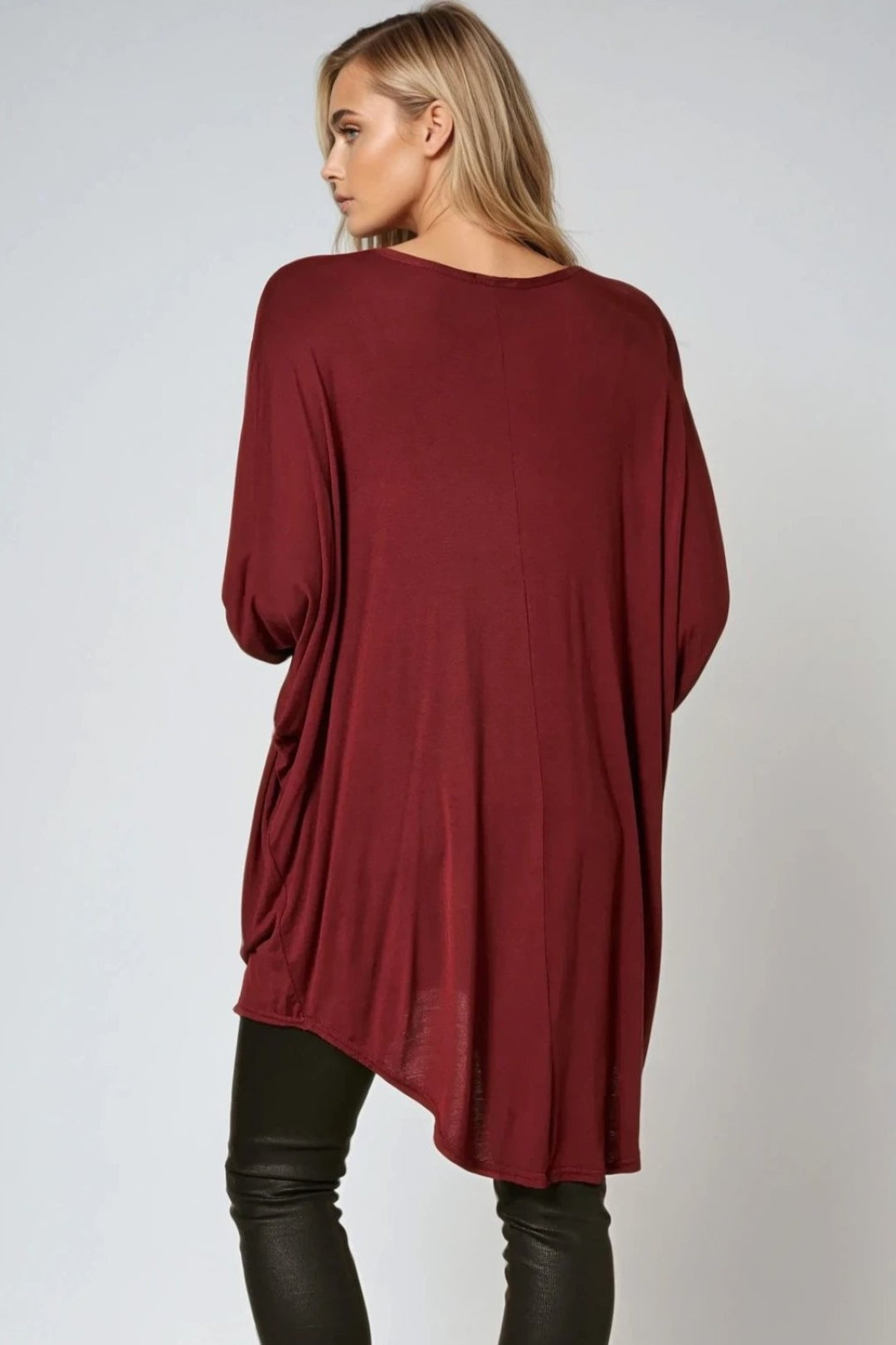 Wine Oversized Batwing High Low Top-2
